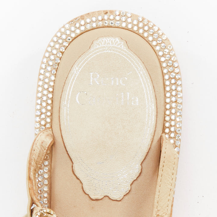 RENE CAOVILLA cream bow faux pearl tstrap strass trim flat sandals EU36