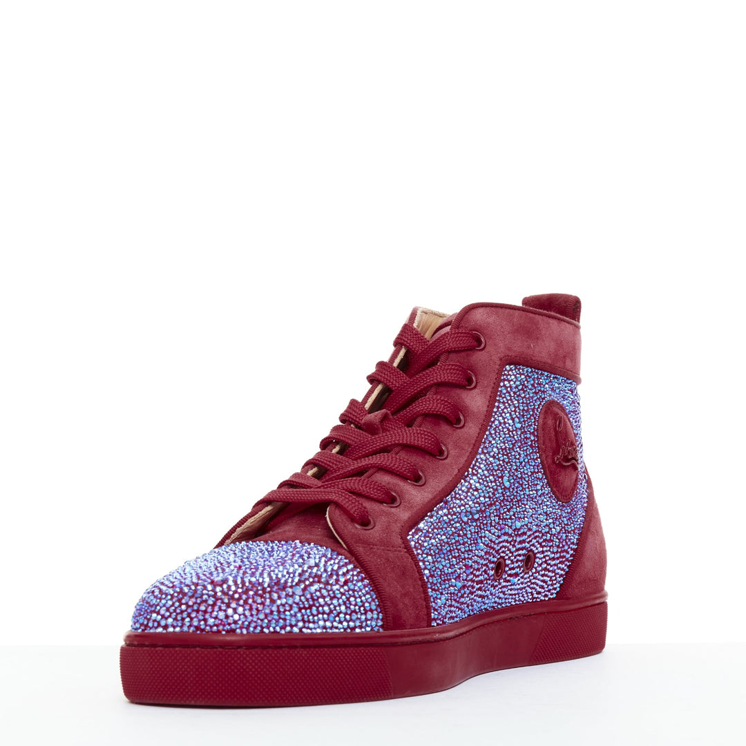 rare CHRISTIAN LOUBOUTIN Louis Orlato Strass red suede crystal hi sneaker EU42.5
