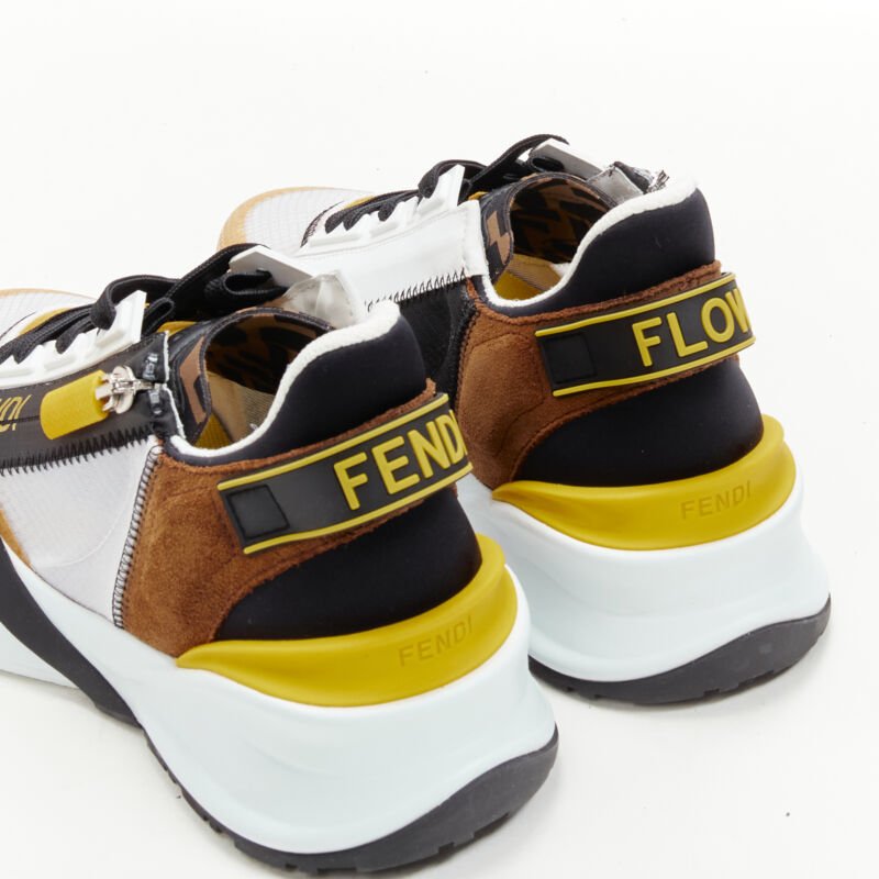 FENDI Flow white yellow brown logo zip low top  sneaker EU36