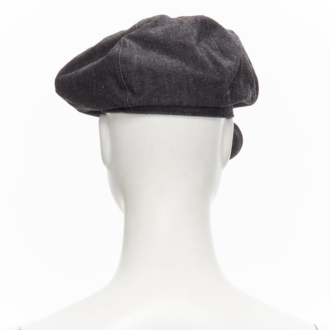 BURBERRY Vintage black denim logo embroidery zip zip pocket newboy hat Sz 54