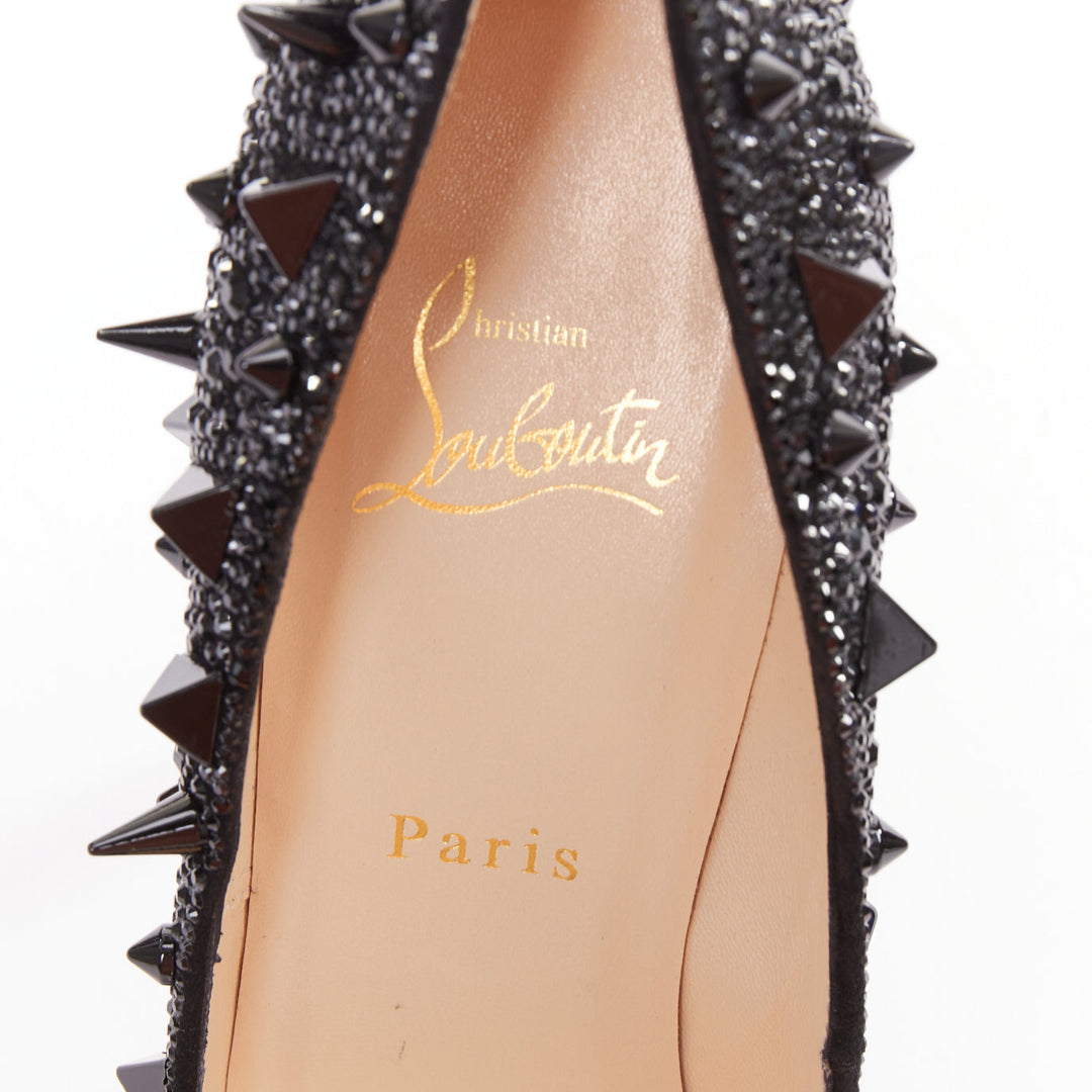 CHRISTIAN LOUBOUTIN Pigalili 120 black strass crystal spike stud pumps EU37