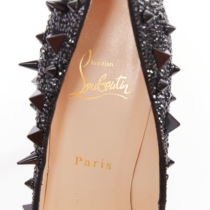 CHRISTIAN LOUBOUTIN Pigalili 120 black strass crystal spike stud pumps EU37