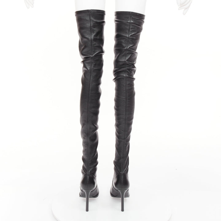 SAINT LAURENT 2020 Runway Niki black leather square toe over the knee boots EU39