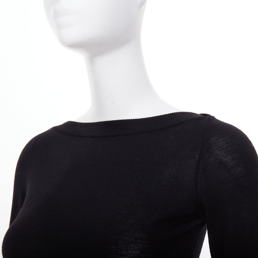 ALAIA fine knit semi sheer black virgin wool boat neck top FR36 S