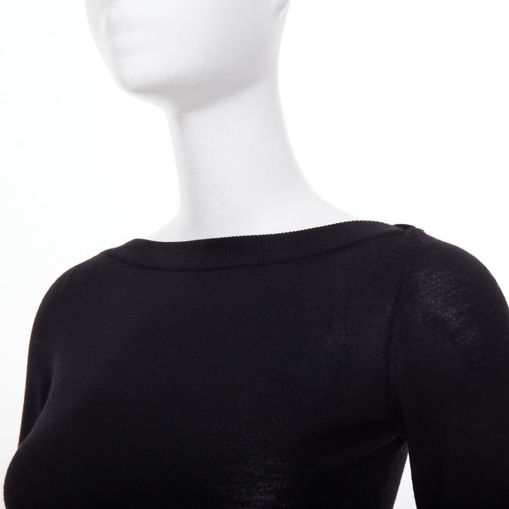 ALAIA fine knit semi sheer black virgin wool boat neck top FR36 S