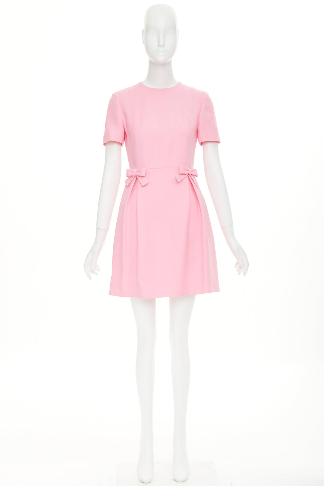 VALENTINO 2023 Crepe Couture pink virgin wool silk bow detail dress IT40 S