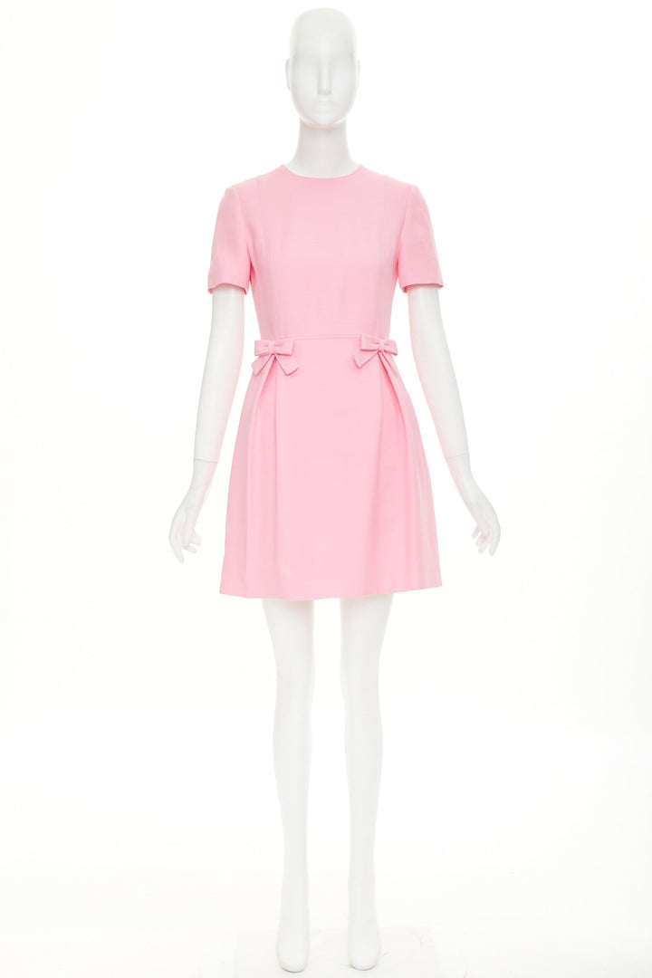 VALENTINO 2023 Crepe Couture pink virgin wool silk bow detail dress IT40 S