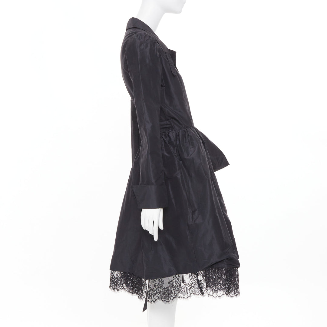 DIANE VON FURSTENBERG black scalloped lace hem silk taffeta wrap dress US8 L