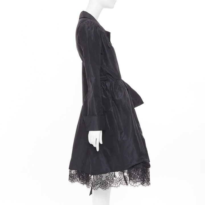 DIANE VON FURSTENBERG black scalloped lace hem silk taffeta wrap dress US8 L