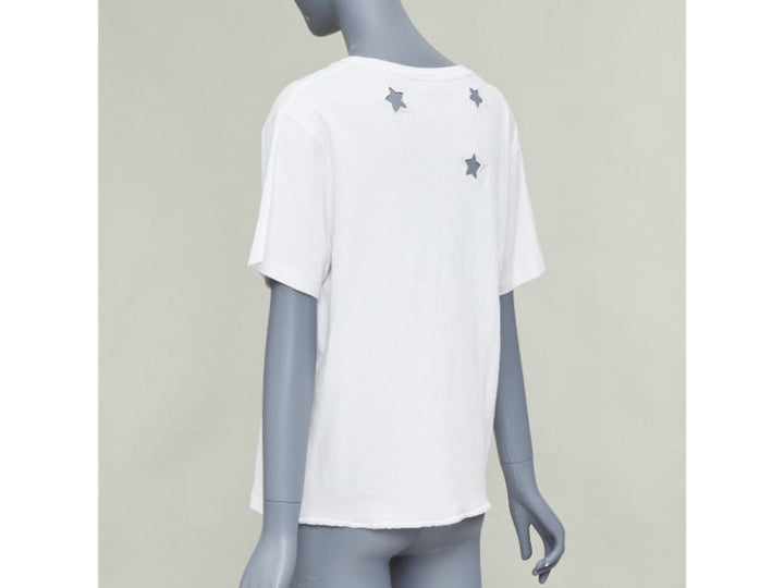 SAINT LAURENT off white cotton star embroidered cut out relaxed tshirt