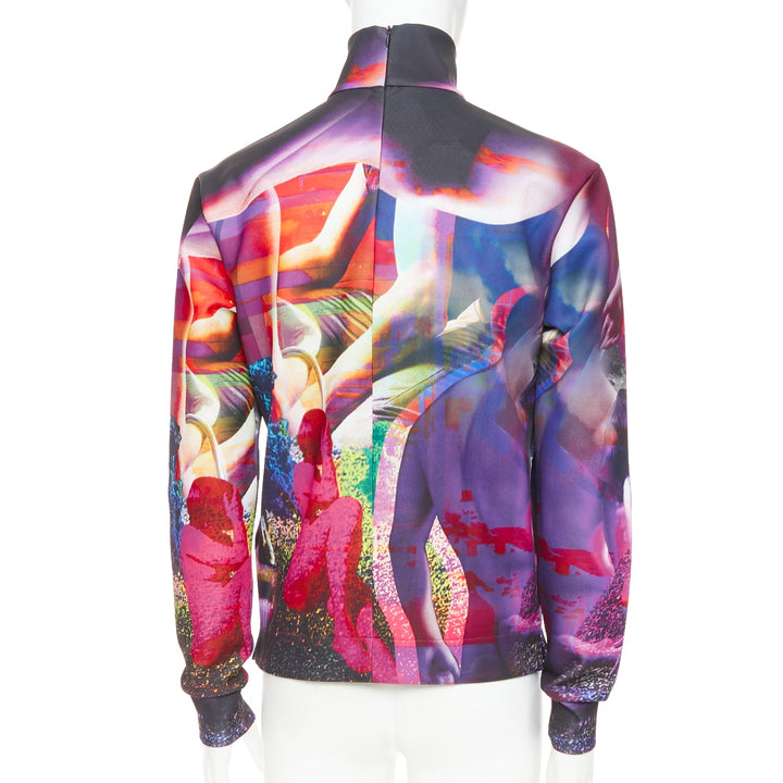 PRADA 2019  Runway purple psychedelic graphic print neoprene mock neck top M