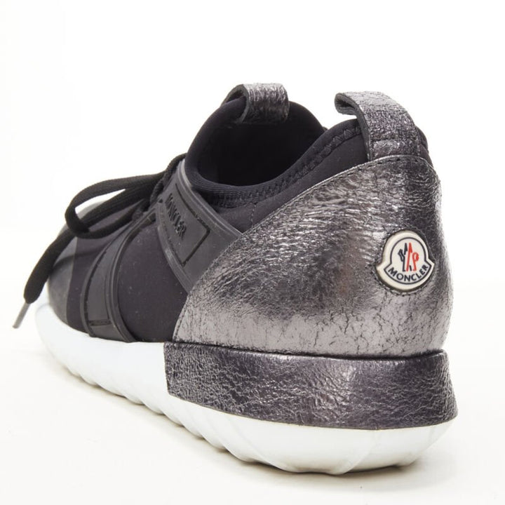 MONCLER black neoprene plastic caged metallic leather heel sports sneaker EU37