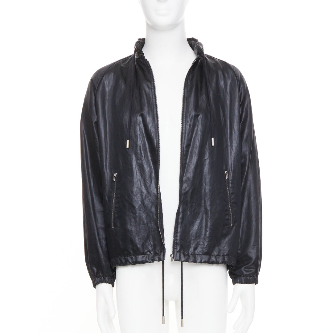 SAINT LAURENT 2018 crinkled coated drawstring zip up blouson jacket FR 46 S