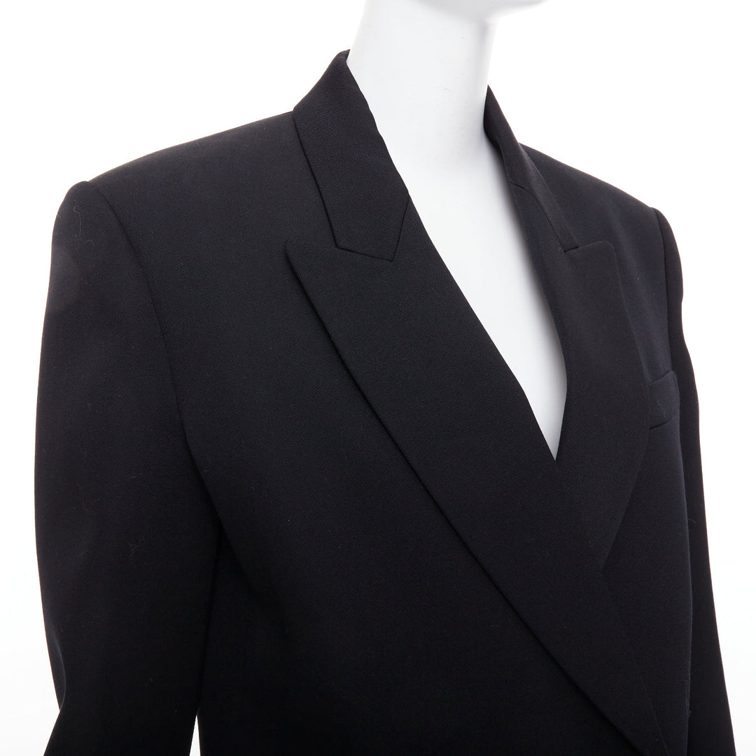 VALENTINO 2023 black virgin wool power shoulder double breasted coat IT38 XS