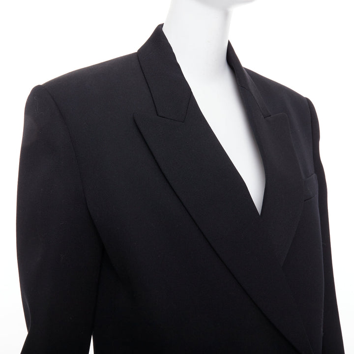 VALENTINO 2023 black virgin wool power shoulder double breasted coat IT38 XS