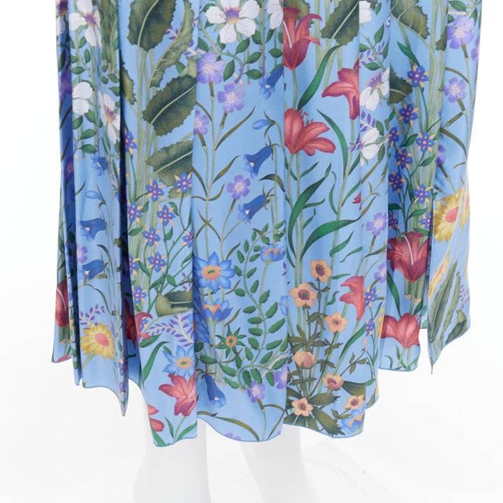 GUCCI 2016 New Flora 100% silk blue bloom pleated skirt IT42 M