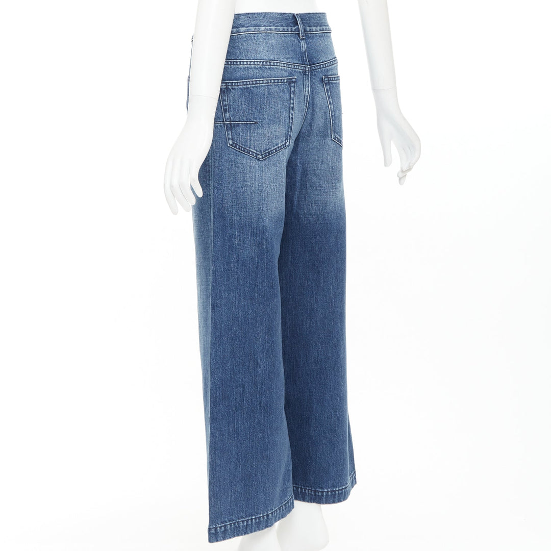 CHRISTIAN DIOR blue cotton darted pockets wide leg denim cropped jeans FR36 S