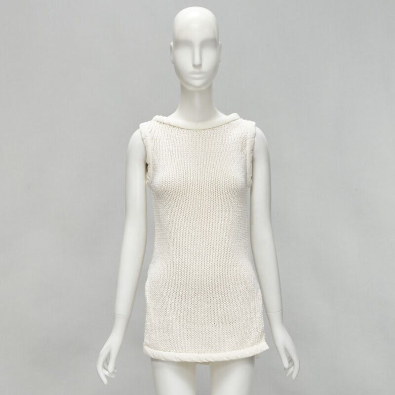 OLD CELINE Phoebe Philo white hand knit padded trim tunic vest XS