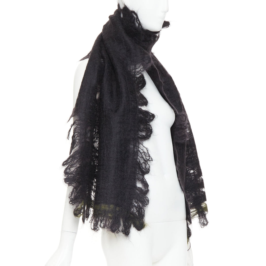 ROHKA black green distressed abstract weave cut out lattice knit wrap scarf