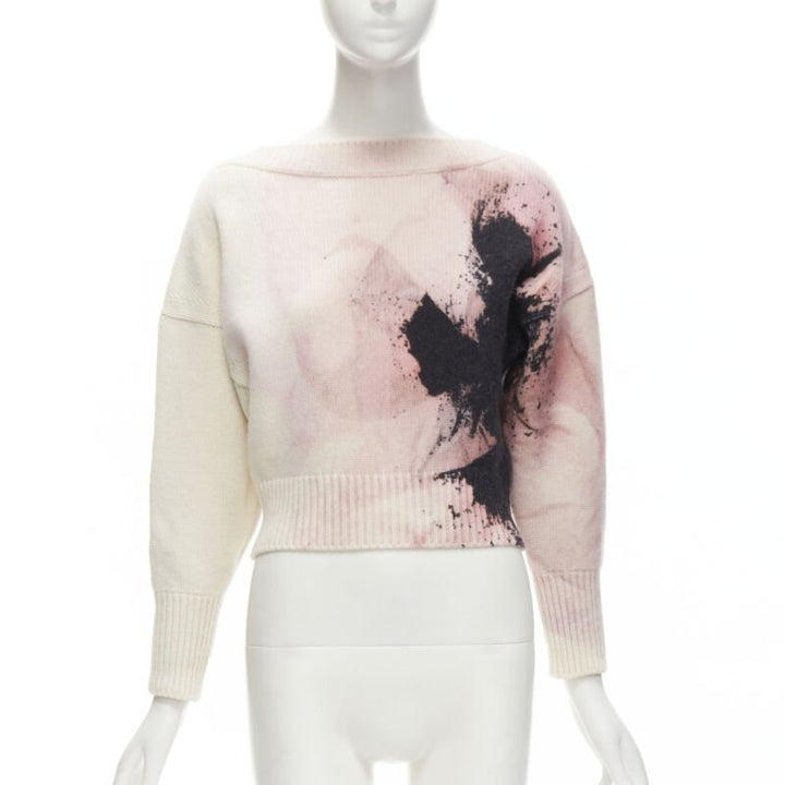 ALEXANDER MCQUEEN 2021 Anemone wool cashmere floral print cropped sweater XXS