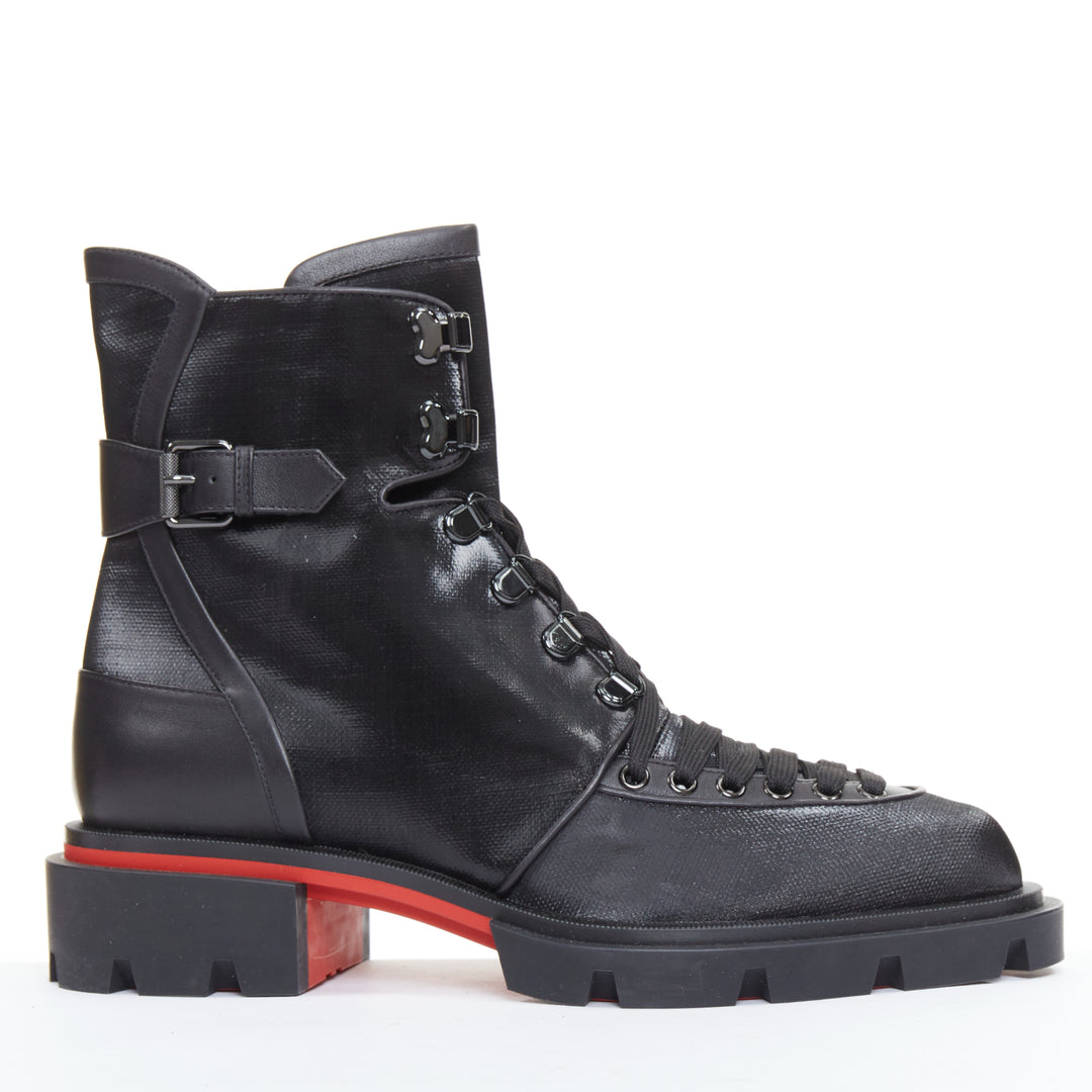 CHRISTIAN LOUBOUTIN Our Macademia Flat Toile black canvas combat boot EU42 US9