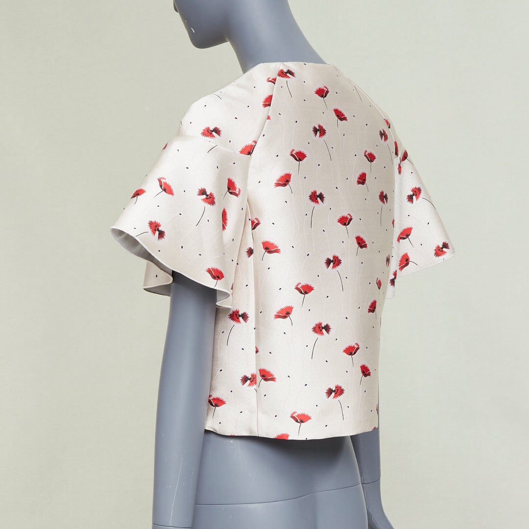 GIAMBATTISTA VALLI 2014 poppy floral ruffle beaded embellished crop top IT40 XS