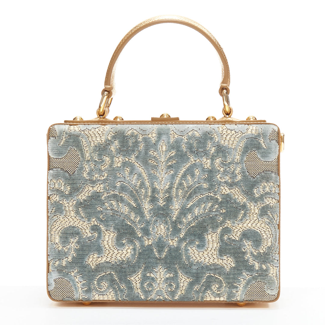 DOLCE GABBANA gold leather 3D pink floral barocco velvet vanity box shoulder bag