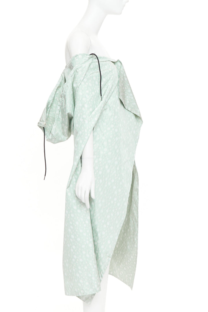 PRADA 2021 Runway pastel green polka dot silk taffeta wrap cape coat IT36 X