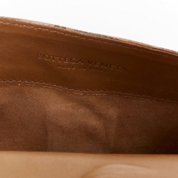 BOTTEGA VENETA brown lizard gold intrecciato resin chain evening clutch bag