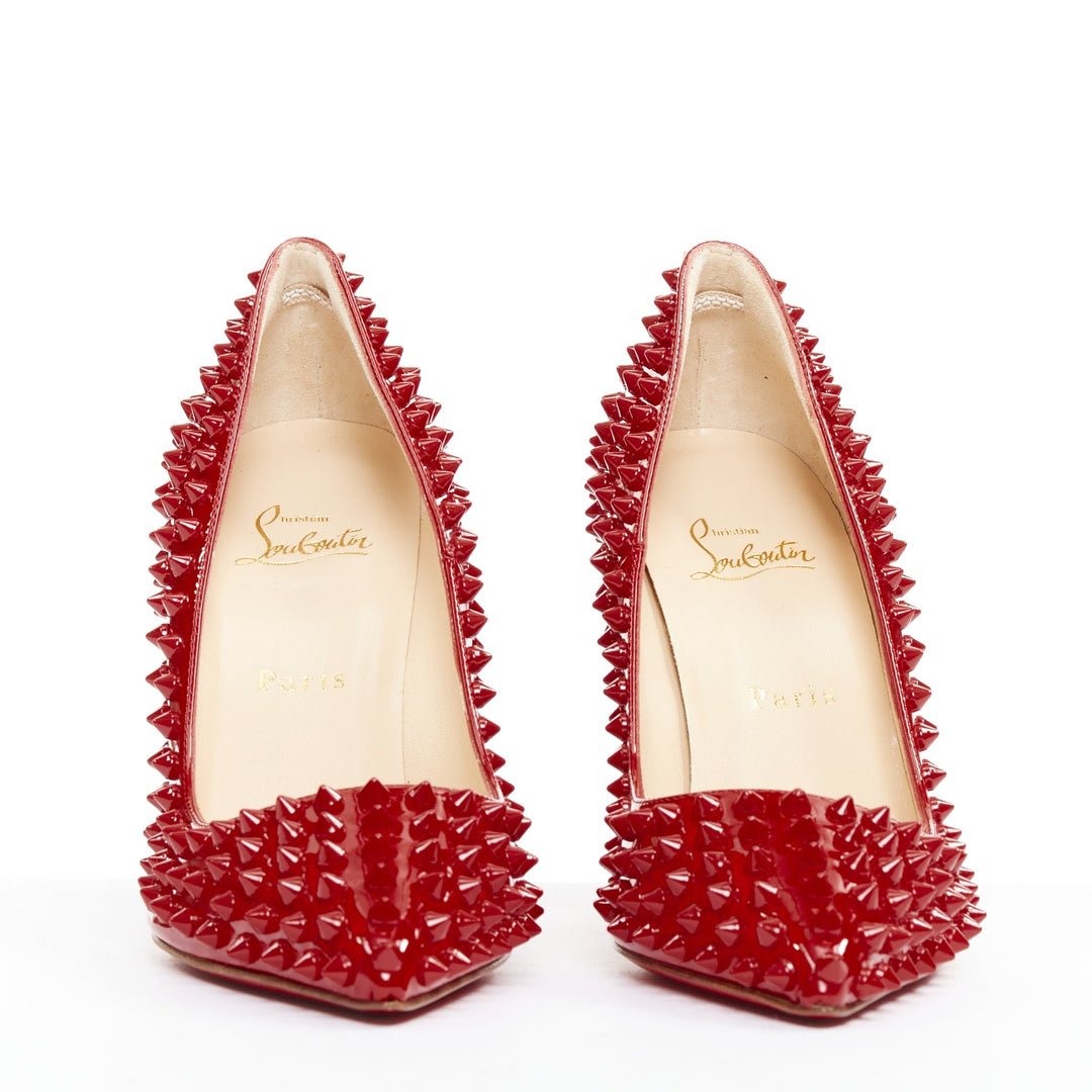 CHRISTIAN LOUBOUTIN Pigalle Spikes 100 red patent leather studded pumps EU38