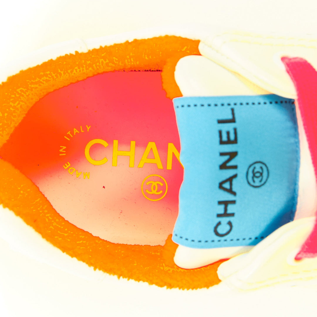 CHANEL 2020 white calfskin neon multicolor low top trainer court sneakers EU38.5