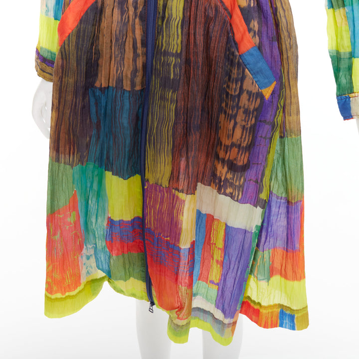 ISSEY MIYAKE multicolor rainbow geometric printed pleated coat dress JP2 M