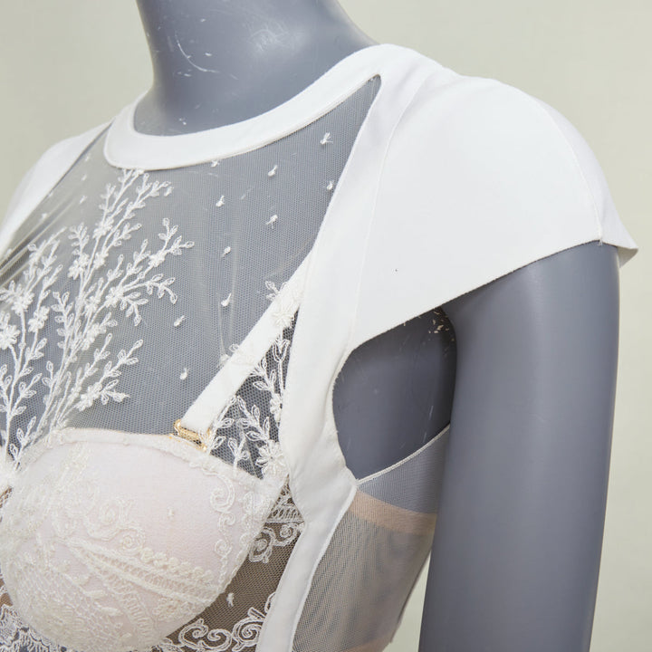LA PERLA 2016 Neoprene Desire tulle embroidered white underwire crop top 32A XS