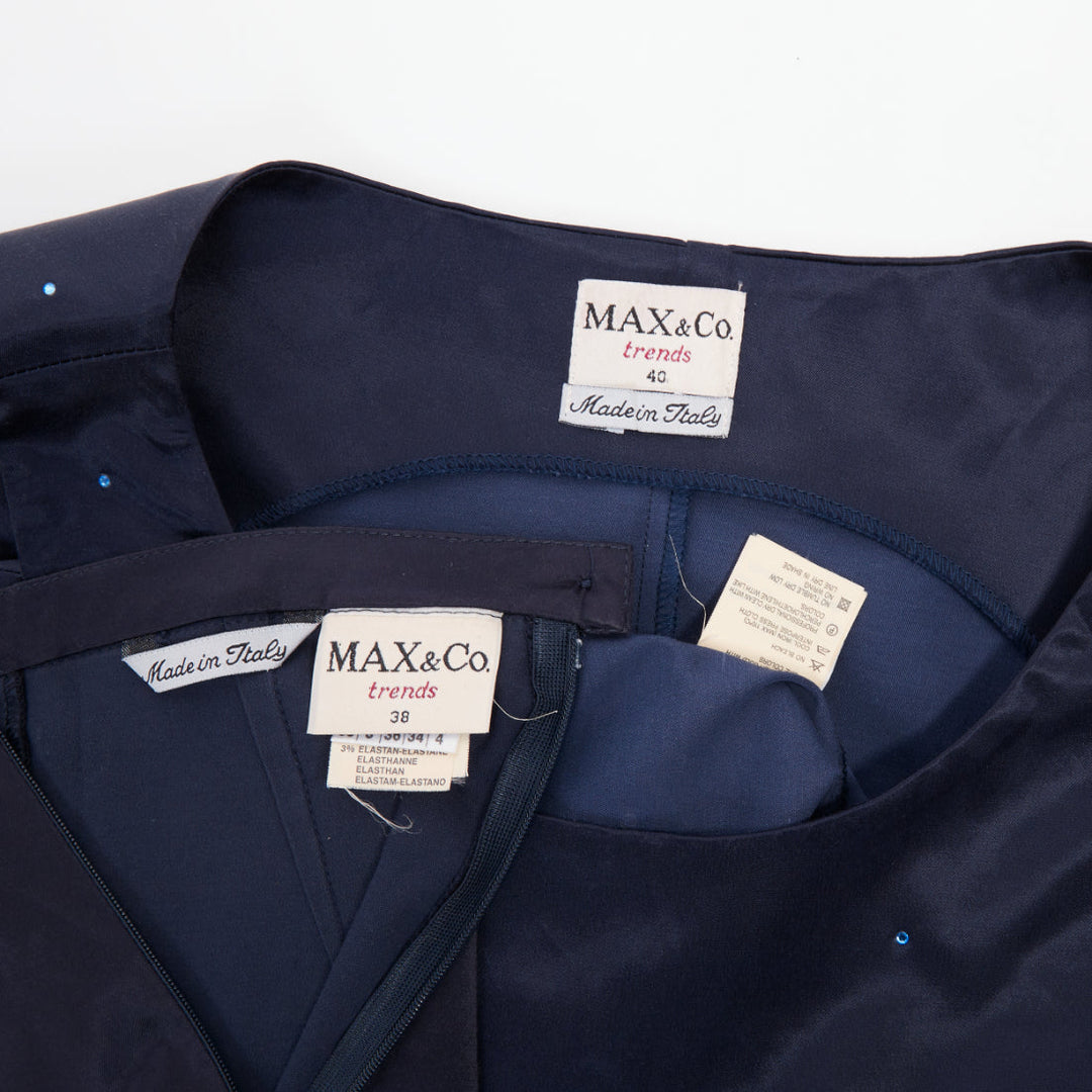MAX & CO Trends navy blue crystal cotton blend bateau crop top capri set IT40 S