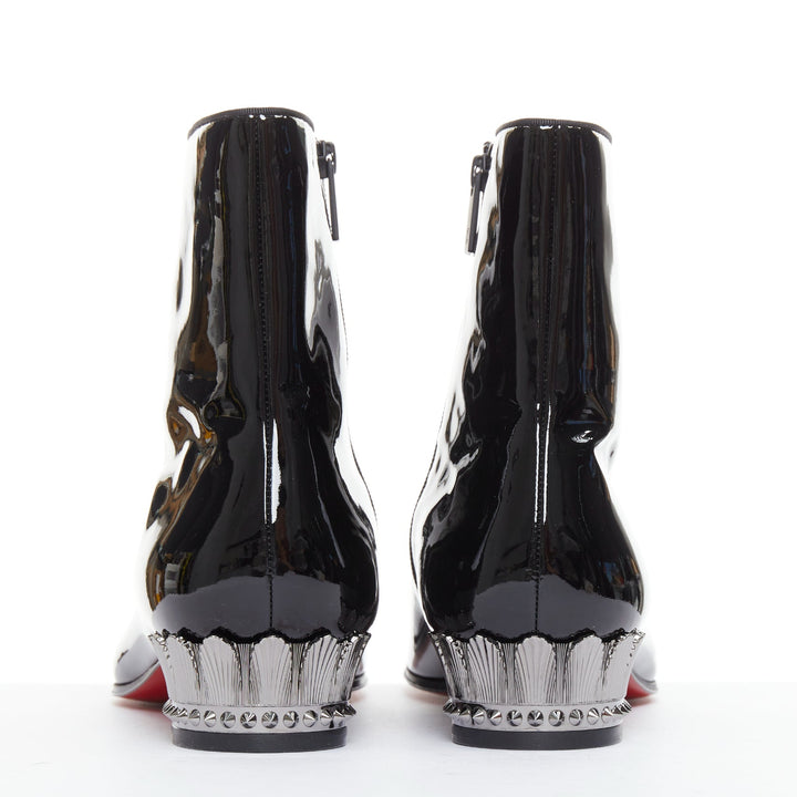 CHRISTIAN LOUBOUTIN Lipsiboot 35 black patent silver Egyptian Column boots EU43
