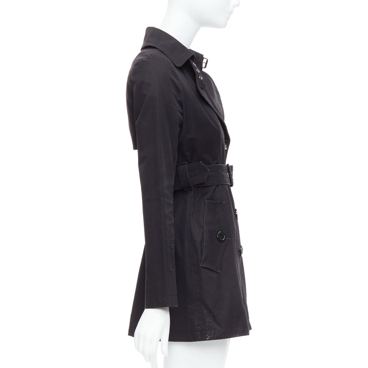 BURBERRY Blue Label black wool silver grommet belted short trench coat IT38 XS