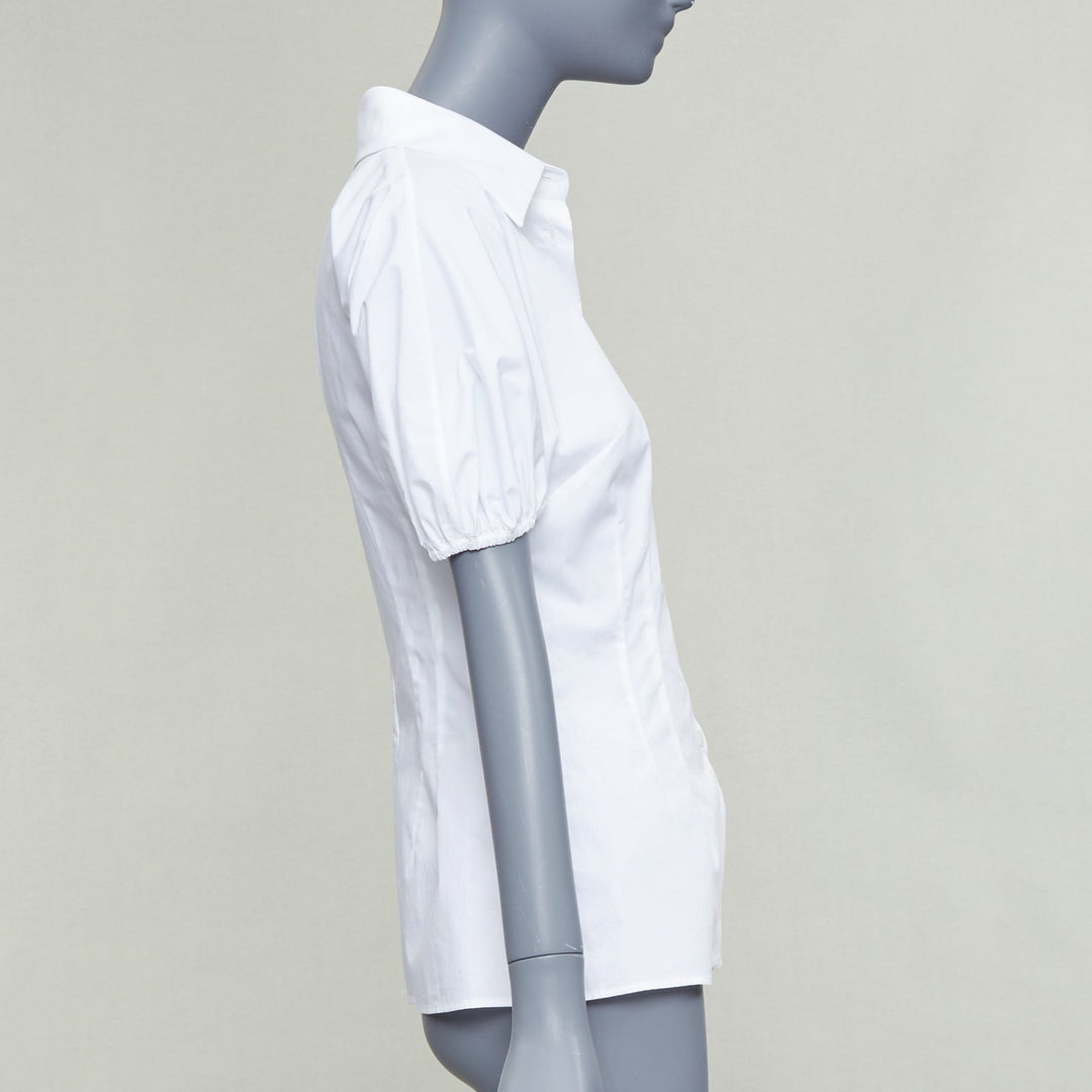 DOLCE GABBANA 2025 white cotton dolman puff sleeve cinched waist shirt IT38 XS