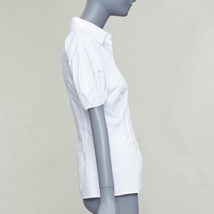 DOLCE GABBANA 2025 white cotton dolman puff sleeve cinched waist shirt IT38 XS