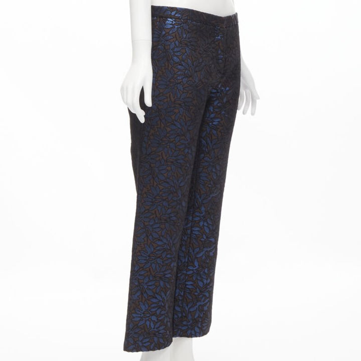 MARNI metallic blue brown floral jacquard wide leg trousers pants IT42 M