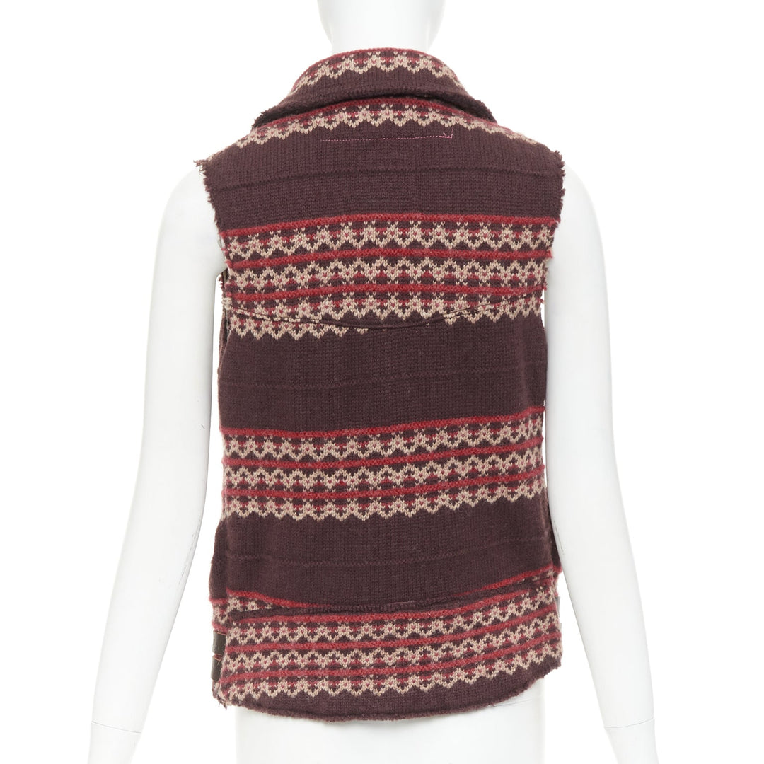 JUNYA WATANABE MAN 2003 Aviakit Lewis Leathers knit fairisle biker vest jacket S