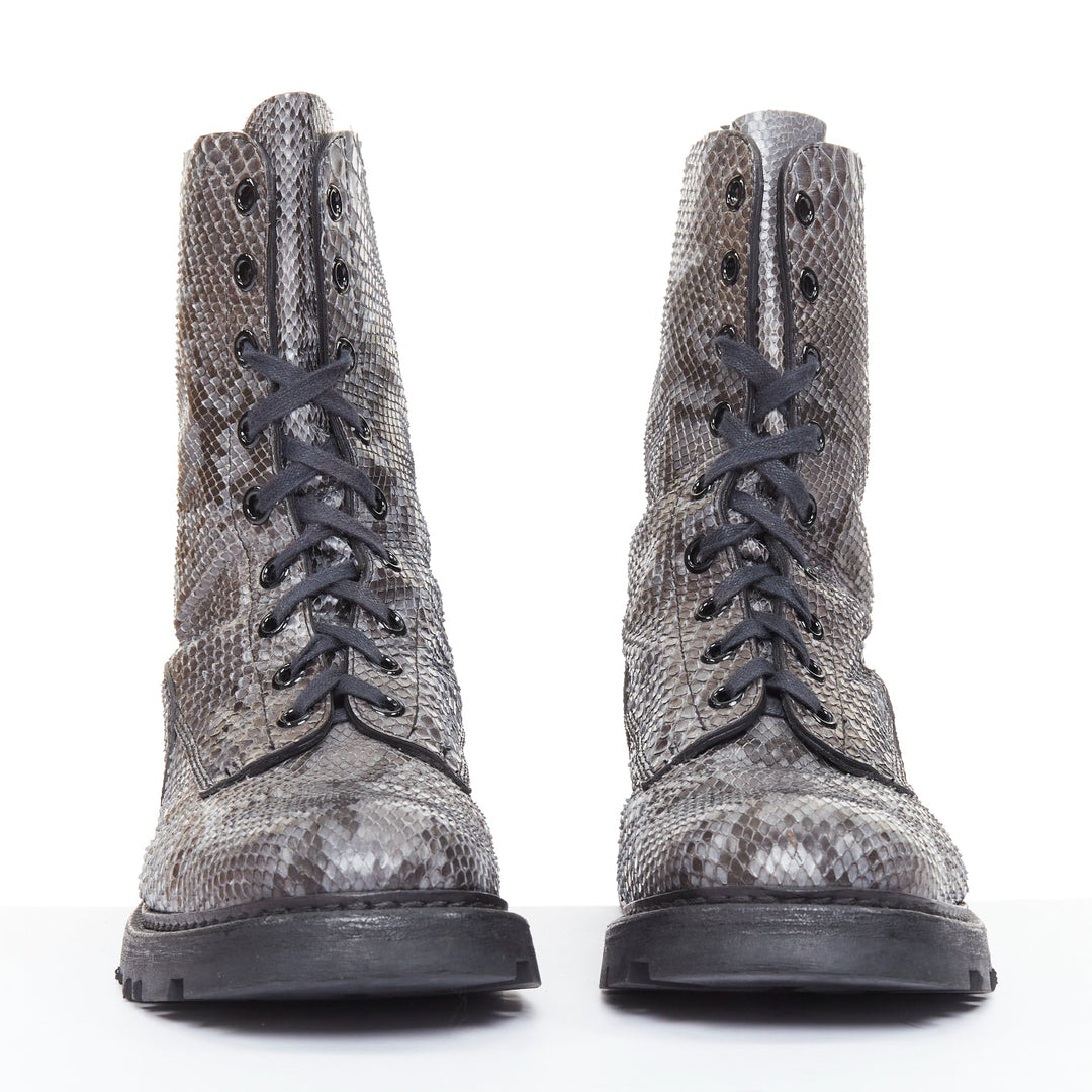 rare JIL SANDER grey python print scaled leather lace lug sole combat boots EU43
