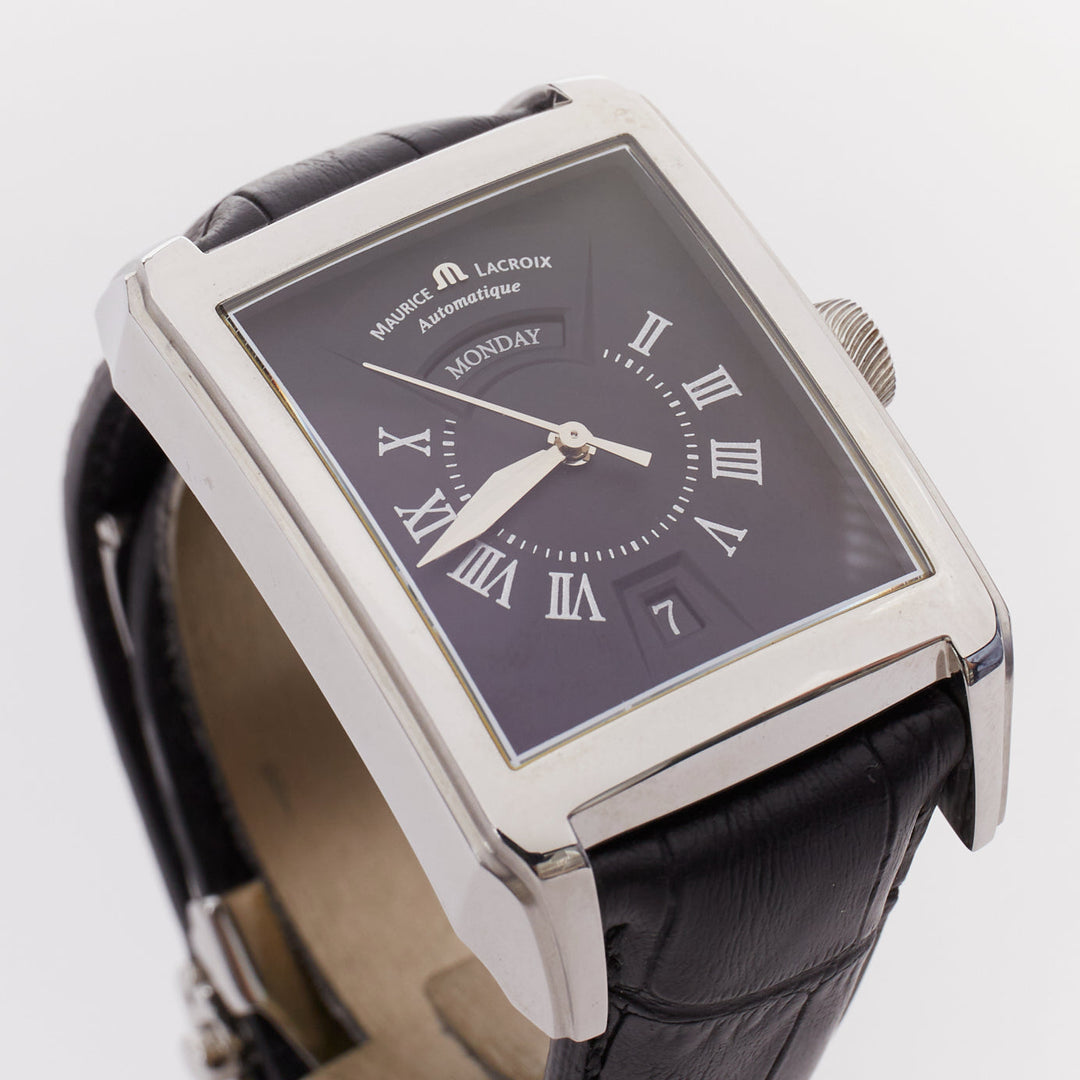 MAURICE LACROIX Pontos XL Rectangulaire Day Date steel black dial watch