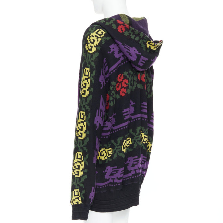 rare BERNHARD WILLHELM Vintage multicolor pixel print drawstring neck sweater L