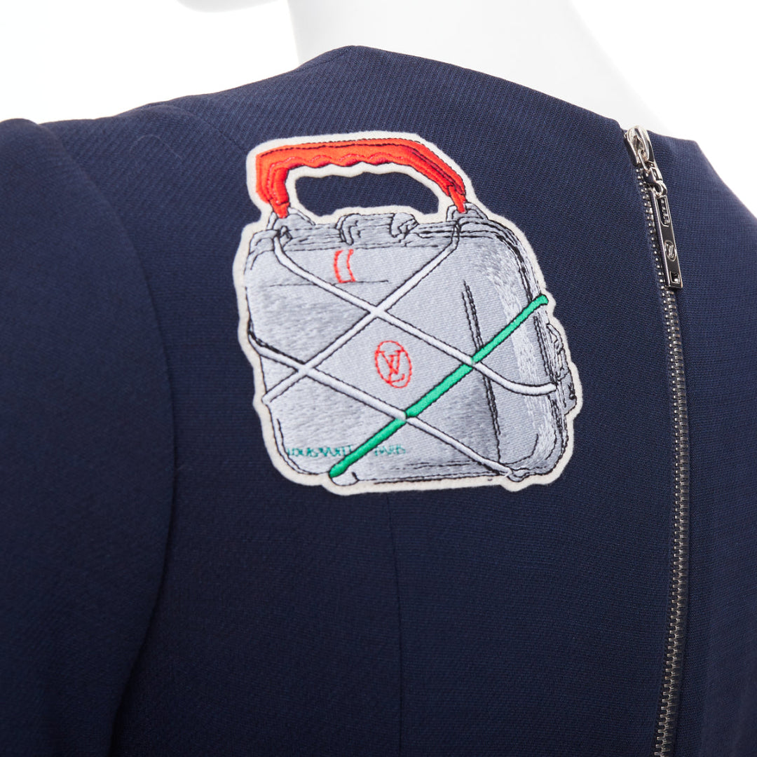 LOUIS VUITTON 2018 navy wool silk electronics embroidered patched dress FR38 M