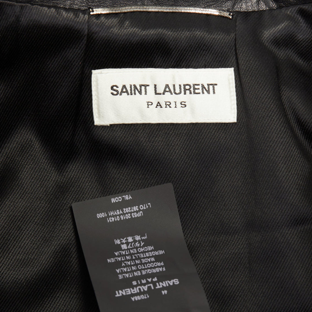 SAINT LAURENT 2016 L17 black calfskin leather buckled moto biker jacket FR44 XS