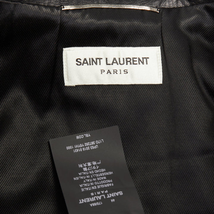SAINT LAURENT 2016 L17 black calfskin leather buckled moto biker jacket FR44 XS