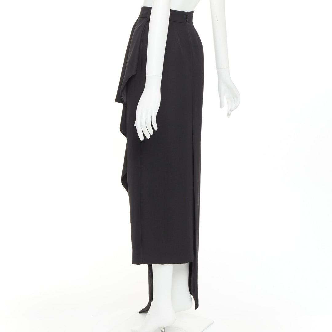 ALEXANDRE VAUTHIER COUTURE black wool asymmetric cascade ruffle split skirt