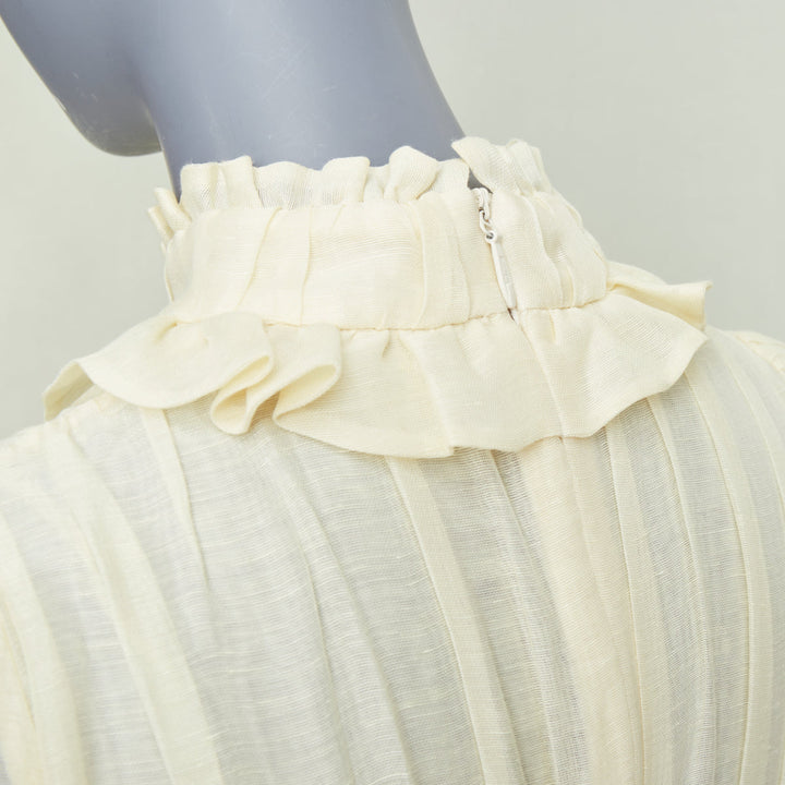 ZIMMERMANN 2021 Luminous ruffle trim cream linen silk midi dress Sz1 S