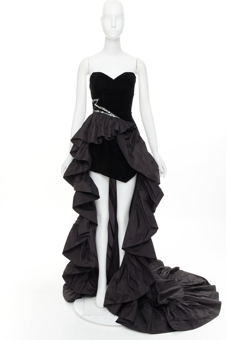 rare ALEXANDRE VAUTHIER COUTURE SS2017 Runway black velvet crystal ruffle gown