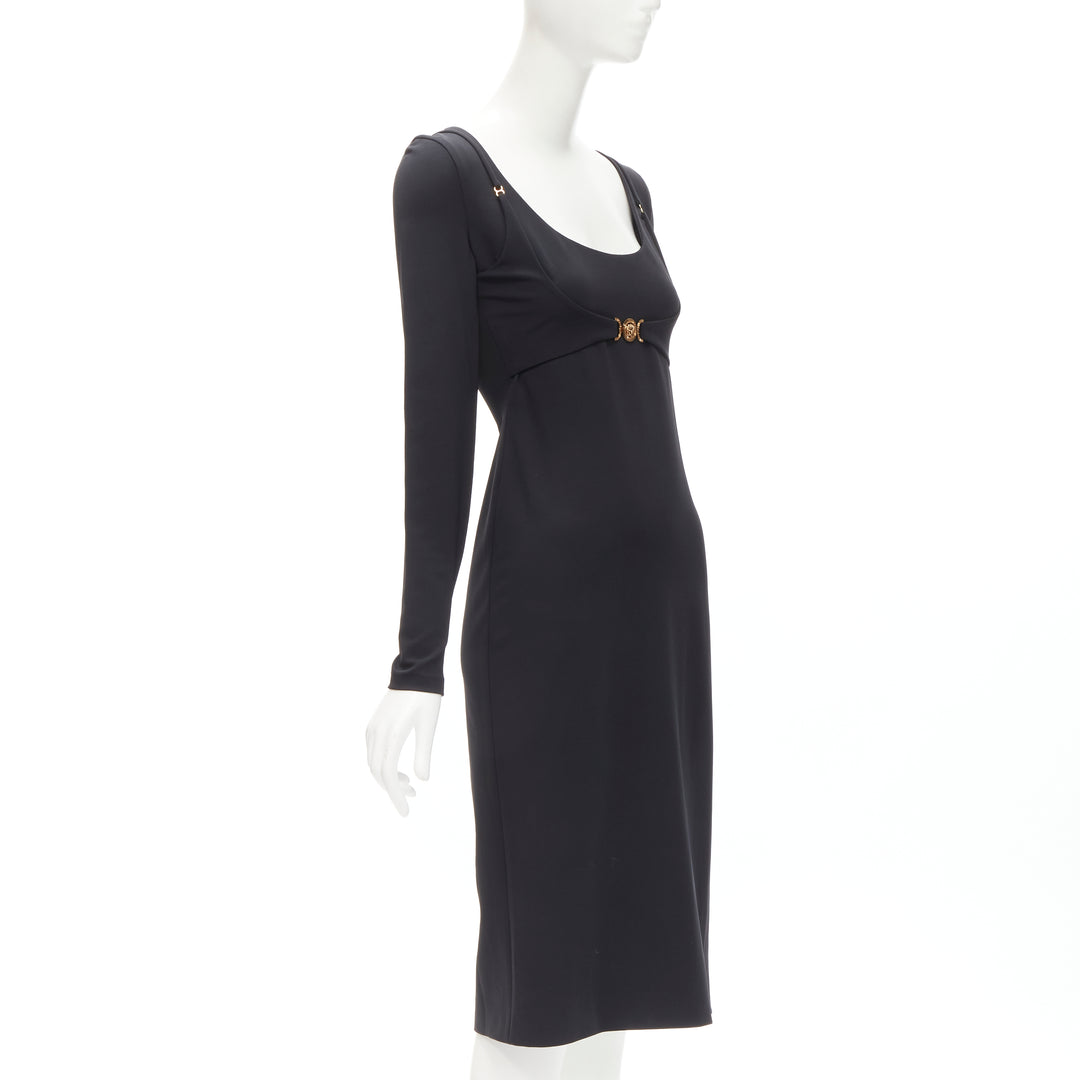 Female mannequin wearing Versace by Donatella Versace 2021 Black Viscose Women Cocktail Dresses in Size IT40 | Available at JHROP